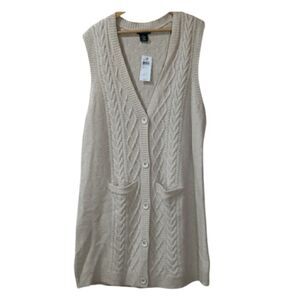 Sofia Cashmere Cable Knit Sweater Vest XL 100% Cashmere Taupe